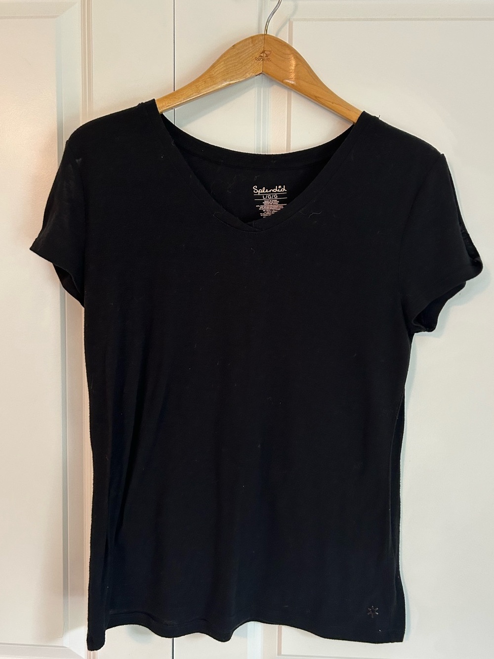 Splendid black tee v neck with split short sleeves 100% cotton